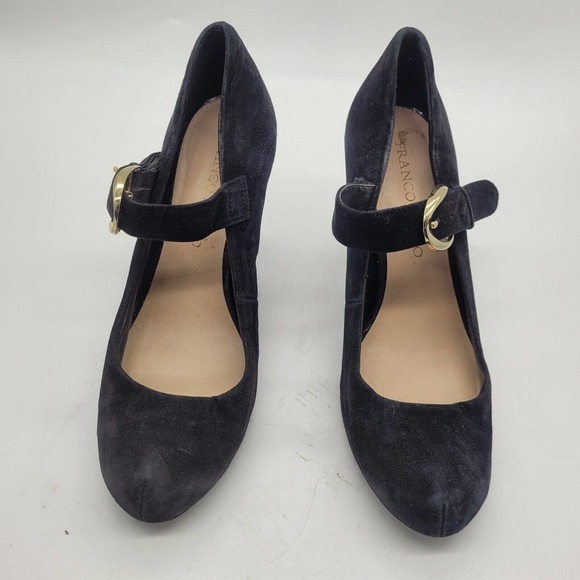 Franco Sarto womens sz 8.5 daniela black suede leather mary jane heels buckle - Picture 2 of 9